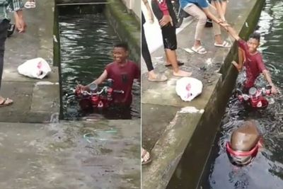 Viral Remaja Nyemplung ke Got usai Lakukan Standing Motor, Cengar-cengir saat Ditolong
