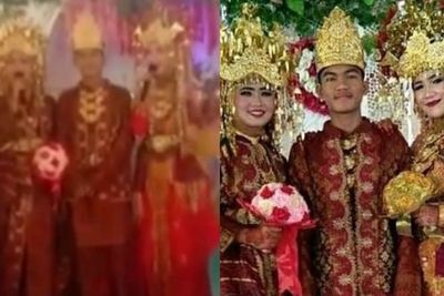 Viral Pengantin Pria Senyum-senyum saat Dinyanyikan Lagu Cinta Segitiga oleh 2 Istrinya