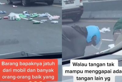 Viral Barang Jatuh Berceceran di Tengah Jalan, yang Dilakukan Pengendara Ini Bikin Salut!
