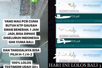 Heboh Surat Hasil Tes PCR Palsu Dijual Rp650 Ribu Dijamin Lolos, Demi Bisa Liburan ke Bali