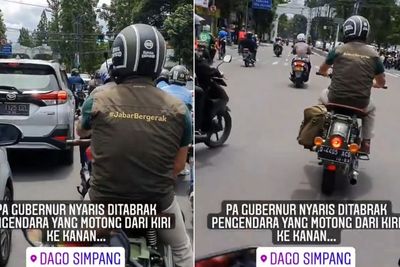Duh! Kang Emil Nyaris Ditabrak Motor di Lampu Merah