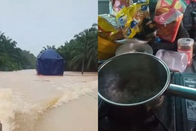 Pengemudi Truk Ini Terjebak Banjir di Tengah Hutan Sawit, Tetap Santai dan Masak Mi Instan