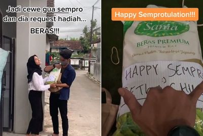 Kocak! Bukan Kado Romantis, Pria Ini Kasih Beras untuk Pacarnya, Hadiah Seminar Proposal