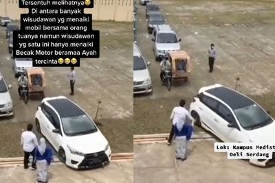 Di saat yang Lain Naik Mobil, Wisudawan Ini Hadiri Wisuda Naik Becak Bersama Orangtuanya