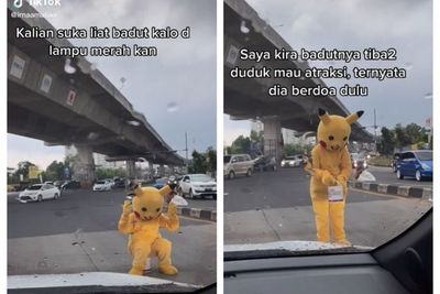 Mengharukan! Boneka Badut Ini Selalu Berdoa Sebelum Menghibur di Persimpangan Lampu Merah