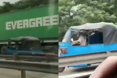 Menegangkan! Aksi Sopir Bajaj Lawan Arah di Jalan Tol, Tak Peduli Dihadang Truk