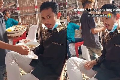 Ngakak! Dikira Sudah Selesai Makan, Piring Pria Ini Diambil Petugas Kondangan