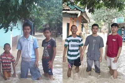 Foto Tiga Pemuda di Tengah Banjir dari 2014 Hingga 2021, Netizen: Banjirnya Glow Up