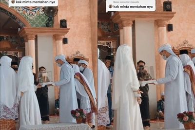 Gemas, Pasangan Pengantin Malu-malu saat Hendak Salaman, Mempelai Wanita Sampai Gemetar