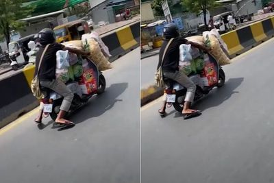 Viral, Belanjaan Banyak, Pria Ini Nekat Membawa Pakai Motor Bahkan Sampai Susah Duduk