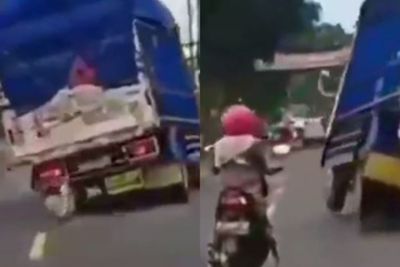 Wanita Ini Nyaris Tergilas Truk, Netizen Berdebat Siapa yang Salah