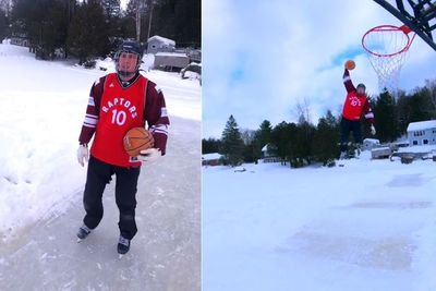 Keren! Pria Ini Gabungkan Ice Skating dan Basket, Akhiri dengan Slam Dunk Memukau