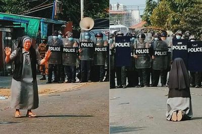 Berurai Air Mata, Biarawati Myanmar Berlutut Mohon Militer Tak Tembak Demonstran