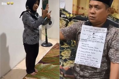 Kocak, Buat Video Materi Belajar Dibantu Suami, Bu Guru Tempelkan Tulisan di Dada Suaminya