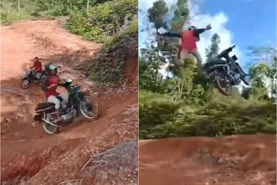 Ngeri! Detik-detik Pemotor Terbang saat Tancap Gas di Tanjakan, Netizen: Mendekat ke Tuhan
