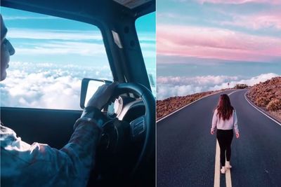 Viral Wanita Naik Mobil Seperti Terbang di Negeri di Atas Awan , Disini Lokasinya