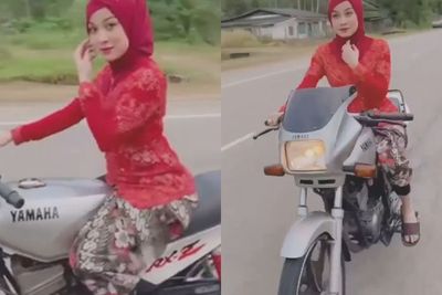 Wanita Berkebaya Merah Ini Viral Gegara Pamer Kemampuan Berkendara, Malah Kena Tilang