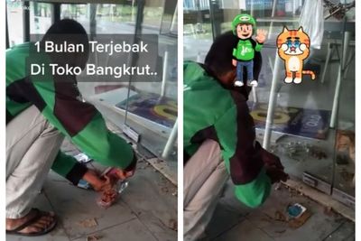 Kasihan! Kucing Oren Terkunci di Toko Bangkrut, Driver Ojol Kasih Makan Lewat Celah Kaca