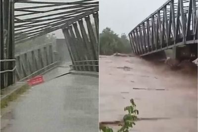 Arus Banjir Terjang Jembatan Benenain di NTT, Miring Hingga Terputus Tak Bisa Dilewati
