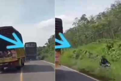 Truk Balap-balapan, Pemotor Nyaris Tewas Ditabrak, Banting Setir ke Semak-semak