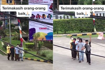 Momen Haru 4 Pria Tunanetra Berbaris untuk Salat di Masjid, Dibantu Jemaah Menyeberang