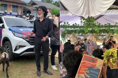 Momen Rombongan Bawa Kambing Hingga Pisang ke Pernikahan Temannya, Netizen: Seru!