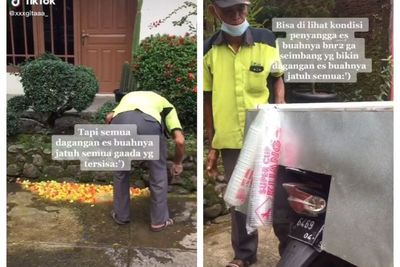 Sedih Lihat Dagangan Bapak Penjual Es Buah Tumpah ke Jalan, Netizen Dorong Open Donasi