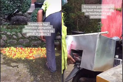 Sedih! Hendak Jualan, Namun Dagangan Es Buah Bapak ini Jatuh di Jalan