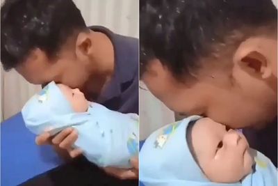 Momen Mengharukan Serda Kom Purwanto, Kru KRI Nanggala saat Peluk Bayinya Terakhir Kali