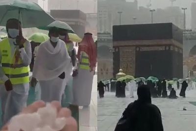 Hujan Es Turun di Masjidil Haram, Jamaah Tetap Towaf Memutari Kabah