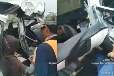 Tragis, Kecelakaan Maut di Tol Kayuagung-Palembang, Wanita Ini Terjepit Mobil: Tolong Om