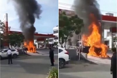 Mengerikan, Mobil Hangus Terbakar di SPBU Pasar Sentral Wajo Usai Melakukan Pengisian BBM