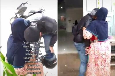 Bikin Mewek, Pria Ini Beri Kejutan ke Ibunya saat Pulang Kampung, Nyamar Beli Bensin