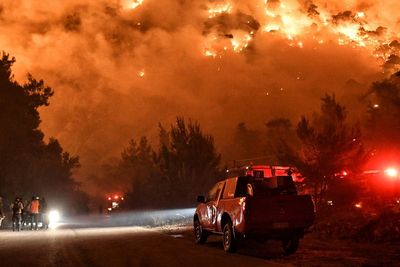 FOTO: Kebakaran Hutan di Desa Schinos, Yunani