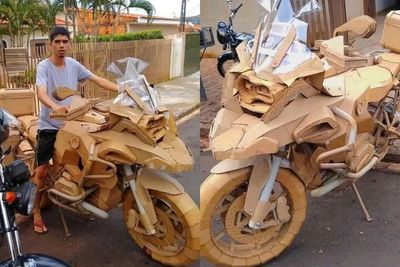 Pria di Brazil Buat Motor BMW R 1250 GS dengan Skala 1:1 dari Kardus Bekas!