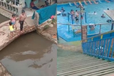 Pemandangan Bocah yang Berenang di Selokan Samping Waterboom Ini Jadi Sorotan Netizen