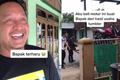 Haru! Wanita Ini Beli Motor Baru untuk Ayahnya dari Hasil Jualan, Ayahnya Berkaca-kaca
