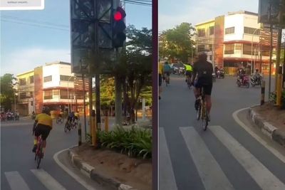Kompaknya Para Pesepeda Langgar Lampu Merah, Minta Diprioritaskan