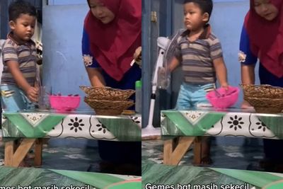 Momen Bocah Semangat Angkat Gelas dan Piring Kotor Bantu Orangtua Jualan Ini Bikin Gemas!
