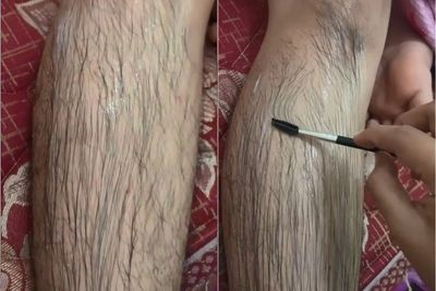 Gabut! Wanita Ini Sulap Bulu Kaki Suaminya Jadi Estetik, Netizen: Niat Bener Mbak!