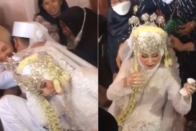 Gak Sengaja Tarik Kepala Pasangannya saat Sungkeman, Pengantin Baru Ini Jadi Sorotan