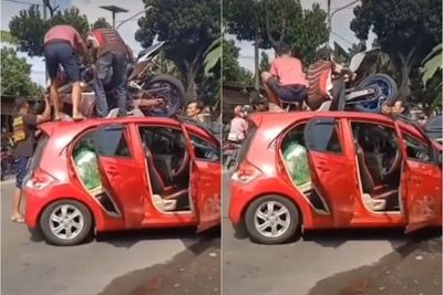 Rombongan Sunmori Alami Kecelakaan saat Melaju Kencang di Kediri, Motor Naik ke Atas Mobil