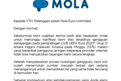 Gangguan saat Laga Inggris vs Kroasia, Mola TV Beri Kompensasi ke Pelanggan yang Terdampak