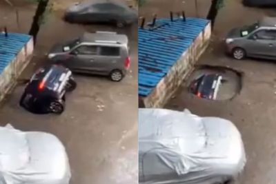 Mobil Hyundai Jeblos ke Lubang di Parkiran, Langsung Tenggelam dalam 10 Detik