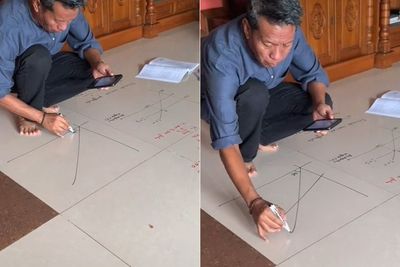 Kreatif! Guru Ini Tulis Materi untuk Muridnya di Lantai Rumah