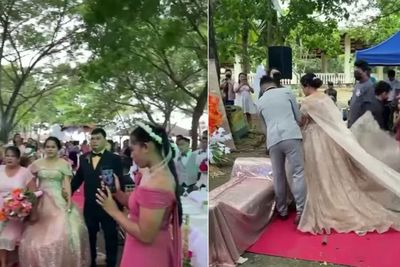 Saat Berjalan Menuju Pelaminan, Tiba-tiba Seorang Pria Keluar dari Gaun Pengantin Wanita