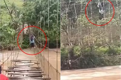 Sejumlah Pelajar Nekat Bergantung di Tali Jembatan Rusak, Lewati Sungai di Mamasa Sulbar