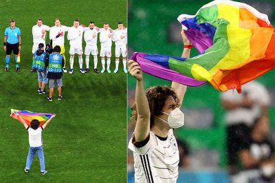 Momen Penyusup Kibarkan Bendera Pelangi Pro LGBT Sebelum Kick Off Jerman vs Hungaria