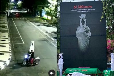 Boneka Pocong Milik Satlantas di Alun-alun Lamongan Dicuri 2 Pria, Bikin Netizen Heran
