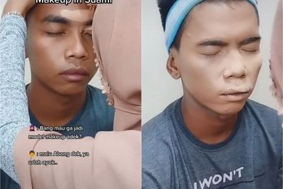 Waduh! Suami Pasrah Dijadikan Model Makeup Istrinya, Hasilnya Bikin Melongo